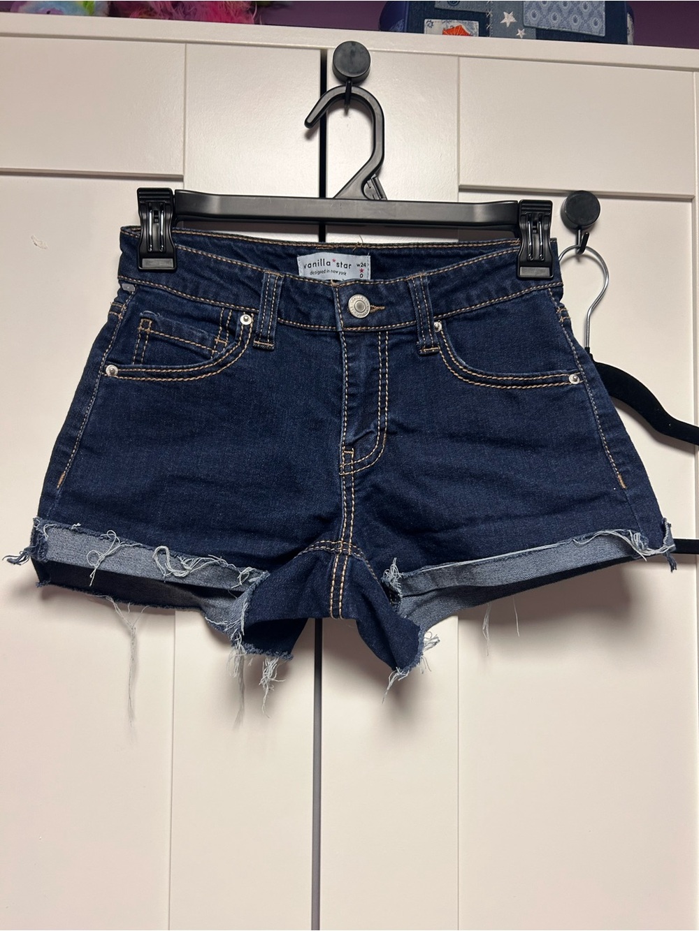 Vanilla Star Dark Blue Denim Cutoff Shorts